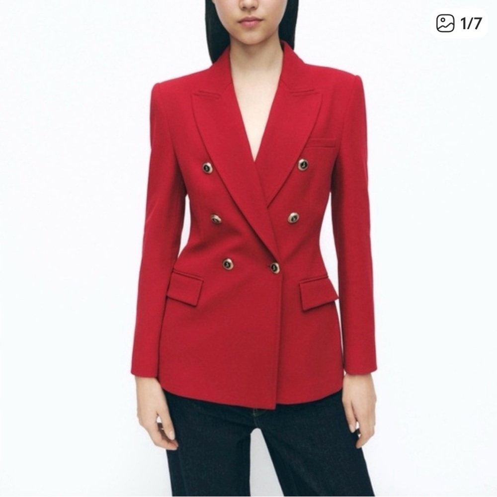 Zara Bold Red Double-Breasted Blazer
